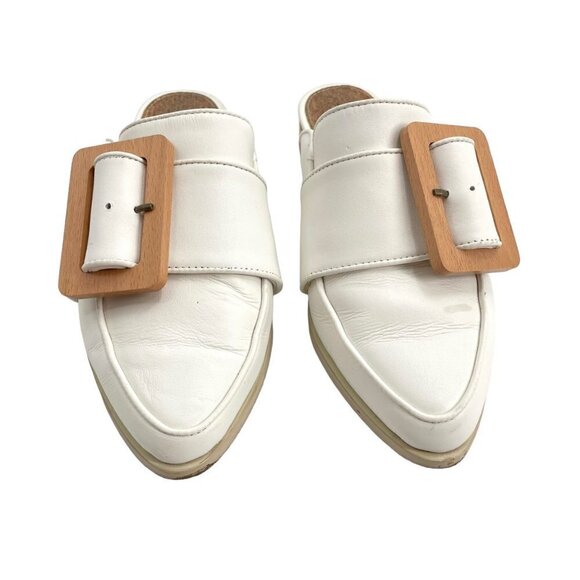 Kelsi Dagger Brooklyn Solar Mules White Loafers Womens Size 6 Wooden Buckle - Picture 4 of 9